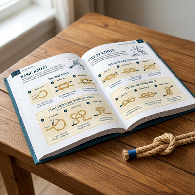 Open book spread showing two-tone knot diagrams