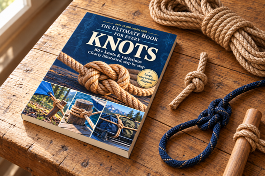 Knot book on wooden table with rope - lifestyle shot